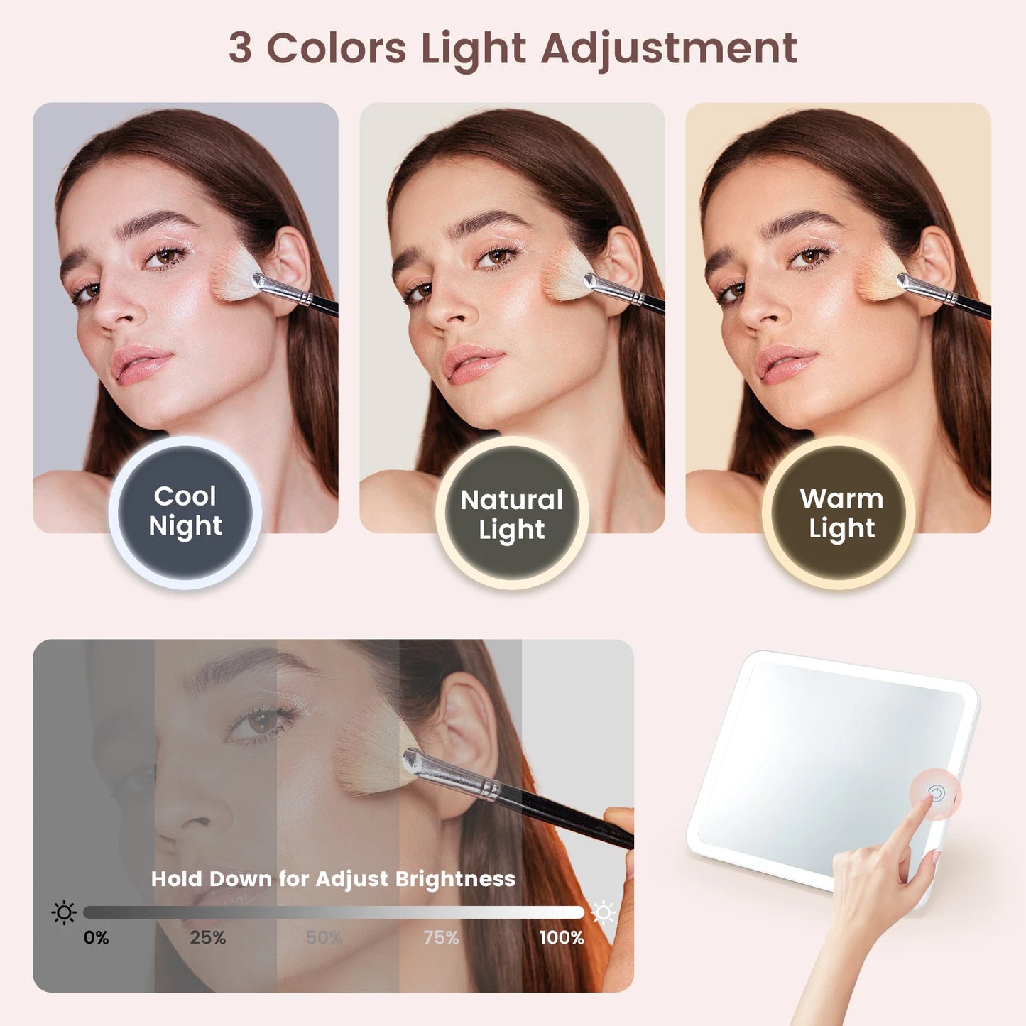 Makeup Bag With Led Mirror 3 Modes Lights