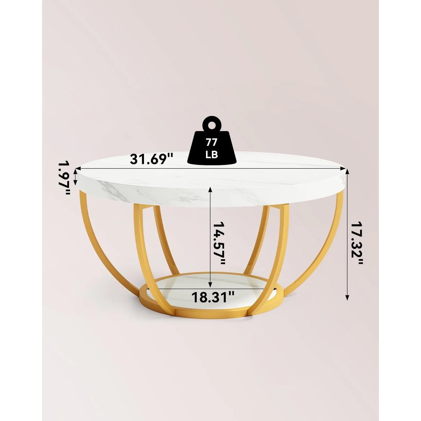 2-Tier Golden Metal Legs Accent Center Table