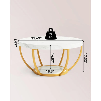 2-Tier Golden Metal Legs Accent Center Table