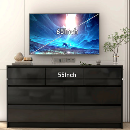 55 Inch Modern Dresser with High Gloss Drawers