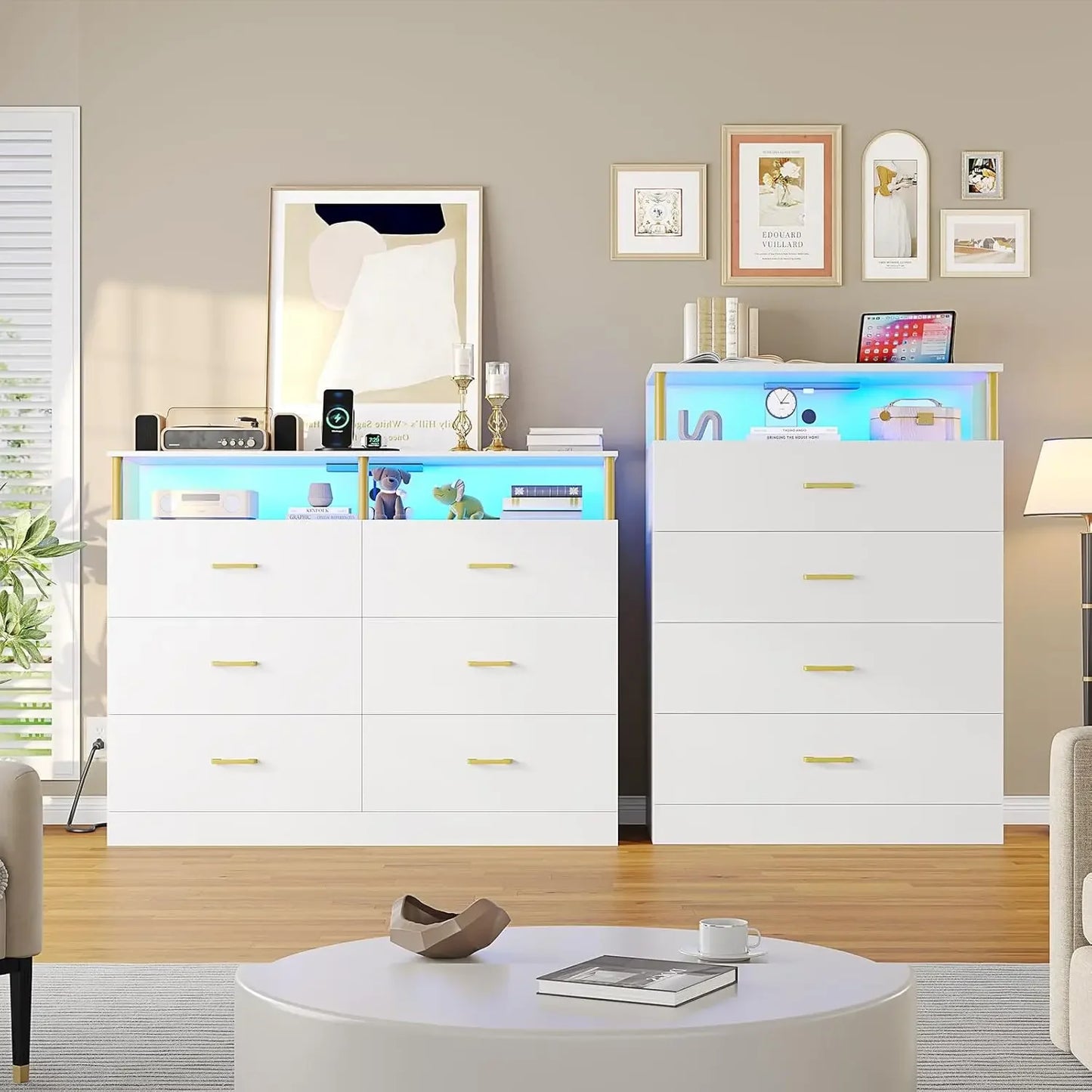 Dresser for Bedroom with charging station plus led light