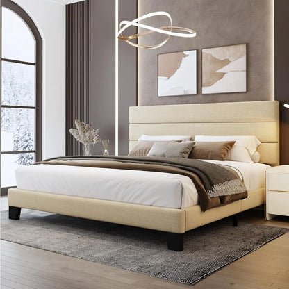 King Bed Frame Platform with Velvet Upholstered