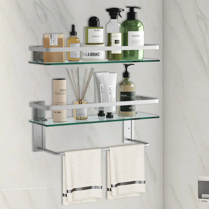 Glass Bathroom Shelf with Towel Bar 2-Tier