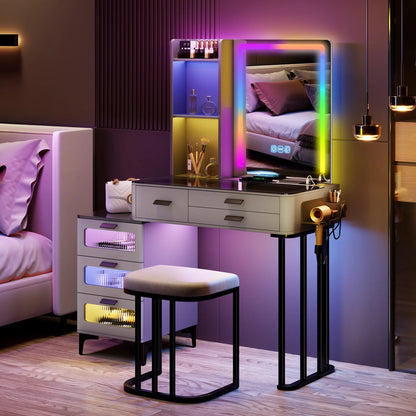 Vanity with Wireless Charging Station & RGB Lights