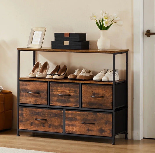 Shoe Cabinet With 5 Fabric Drawers