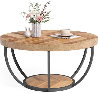 2-Tier Golden Metal Legs Accent Center Table