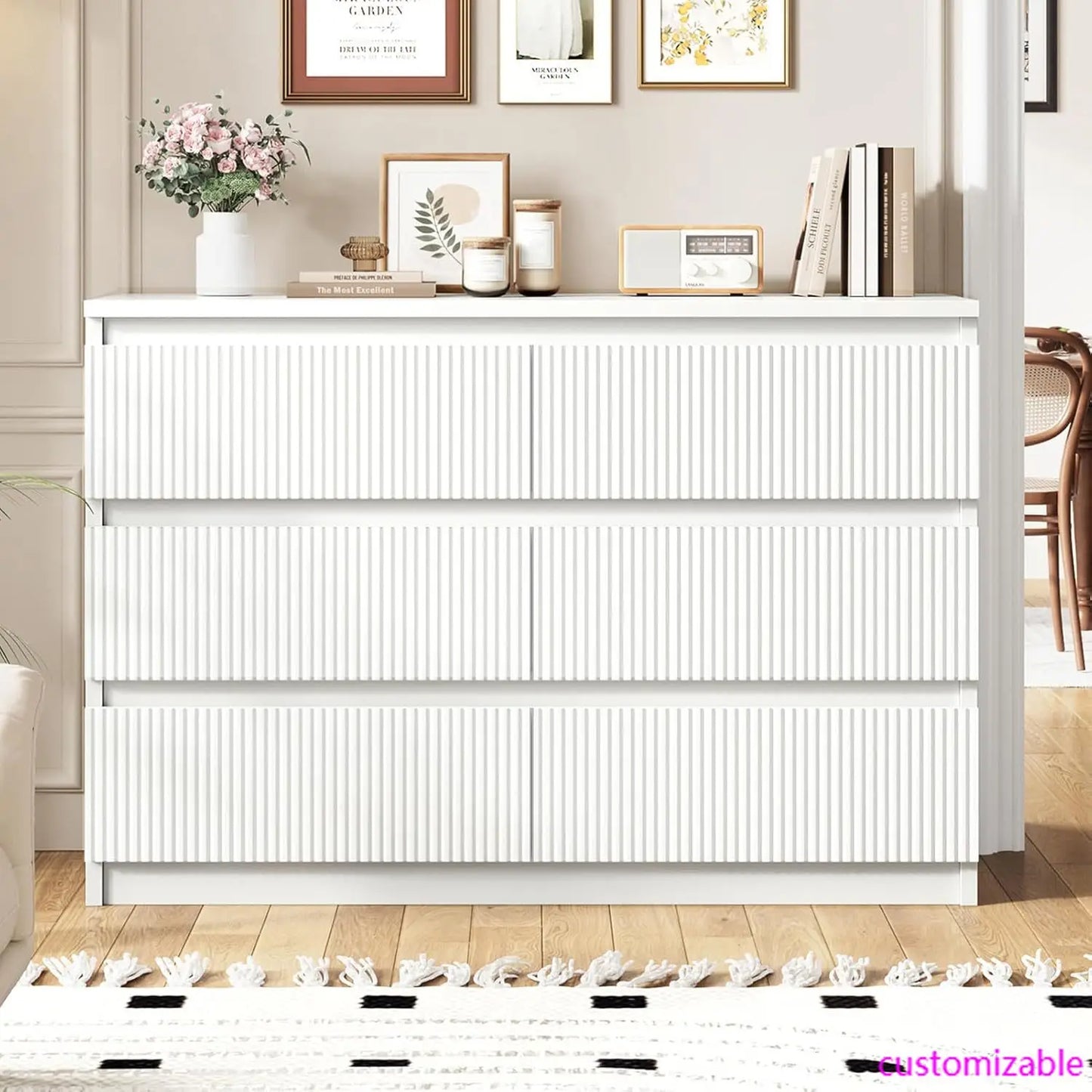 White 6 Drawer Dresser for Bedroom