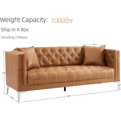 leather sofa 3-seater with 2 pillows included