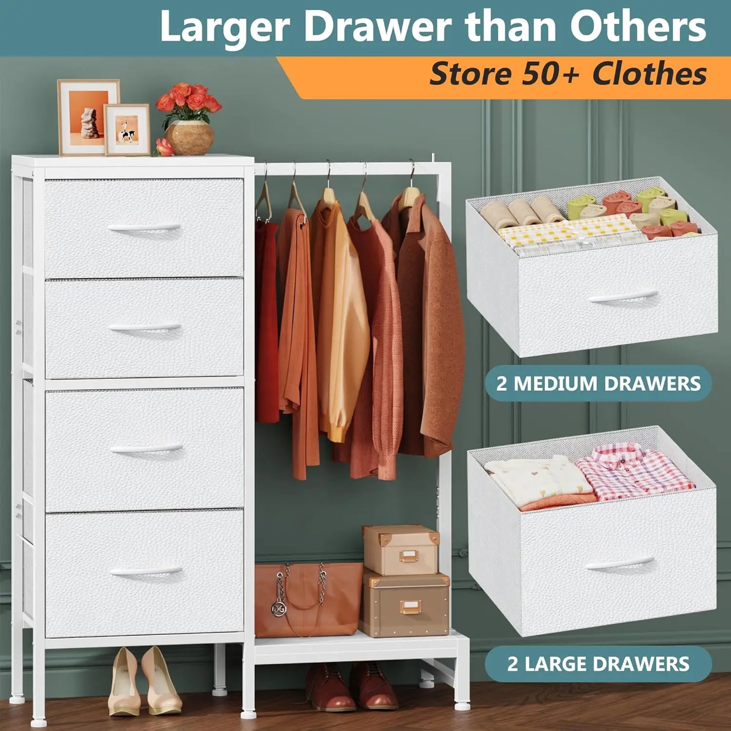 Dresser with Hanging Rack with 4 Drawers