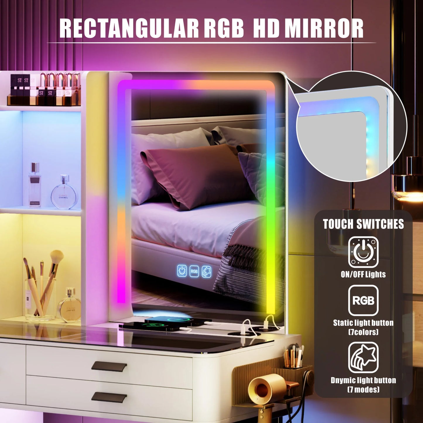 Vanity with Wireless Charging Station & RGB Lights