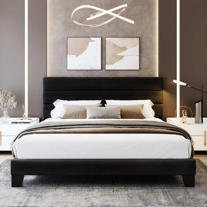 King Bed Frame Platform with Velvet Upholstered