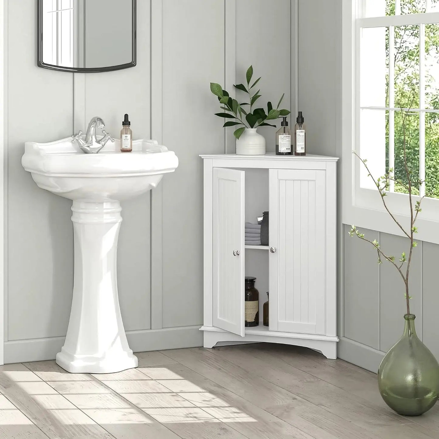 Corner Cabinet with Two Doors and Shelves