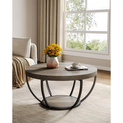 2-Tier Golden Metal Legs Accent Center Table