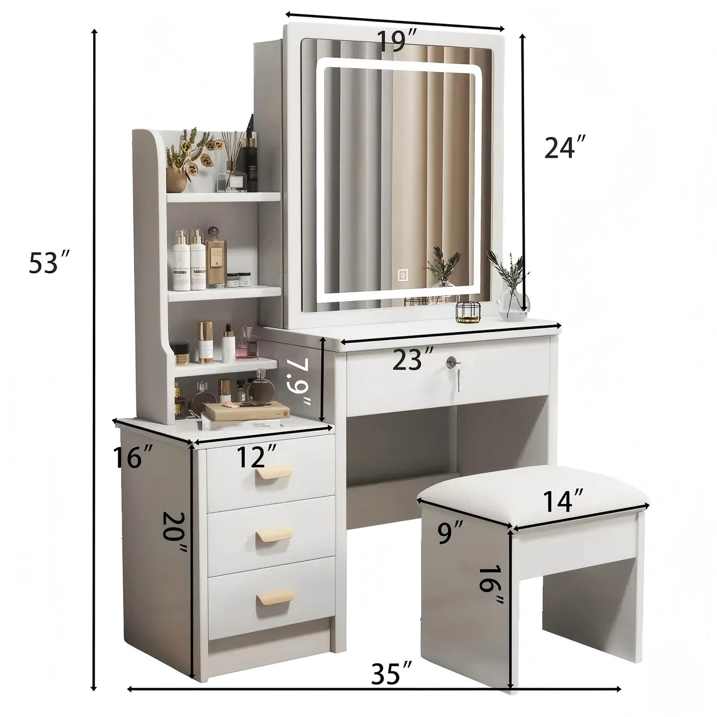 Makeup Dresser with Sliding Mirror and Lights