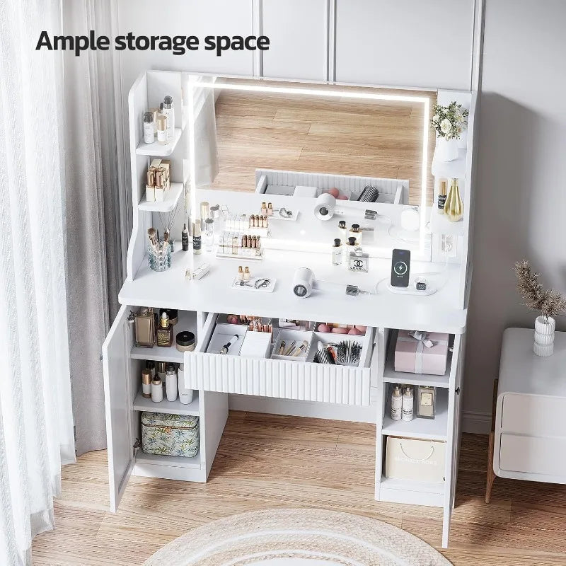 Makeup vanity table with additional power outlet